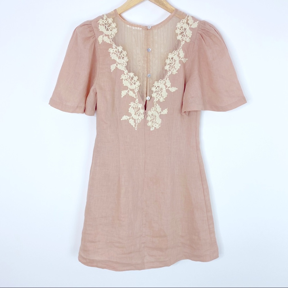 Tularosa Women’s Revolve Levy Mini Linen Natural Pink Dress Large New - Picture 4 of 6